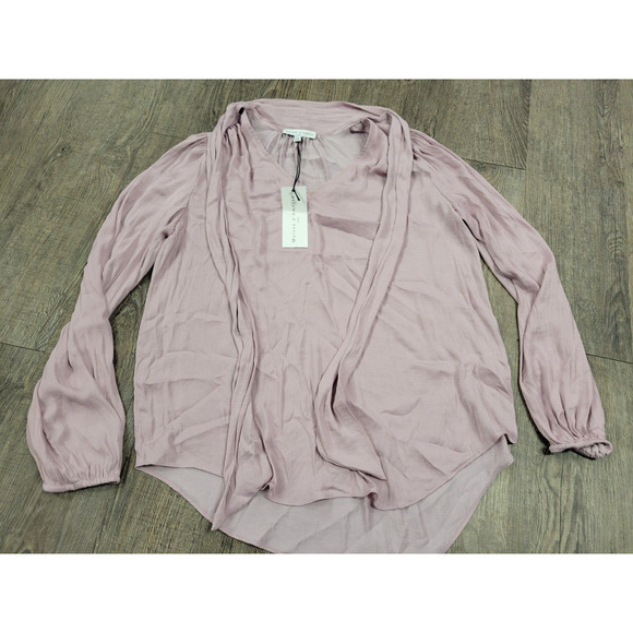 Maison d' Amelie NWT Tie Neck Dusty Pink Mauve Size XS 3/4 Sleeve Blouse Shirt - Picture 1 of 6